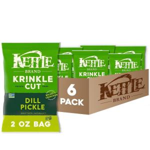 Kettle Brand Potato Chips, Krinkle Cut, Dill Pickle Kettle Chips, Snack Bag 2 Oz (Pack of 6)(Krinkle Cut Dill Pickle)