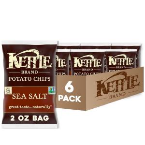 Kettle Brand Potato Chips, Krinkle Cut, Dill Pickle Kettle Chips, Snack Bag 2 Oz (Pack of 6)(Sea Salt)