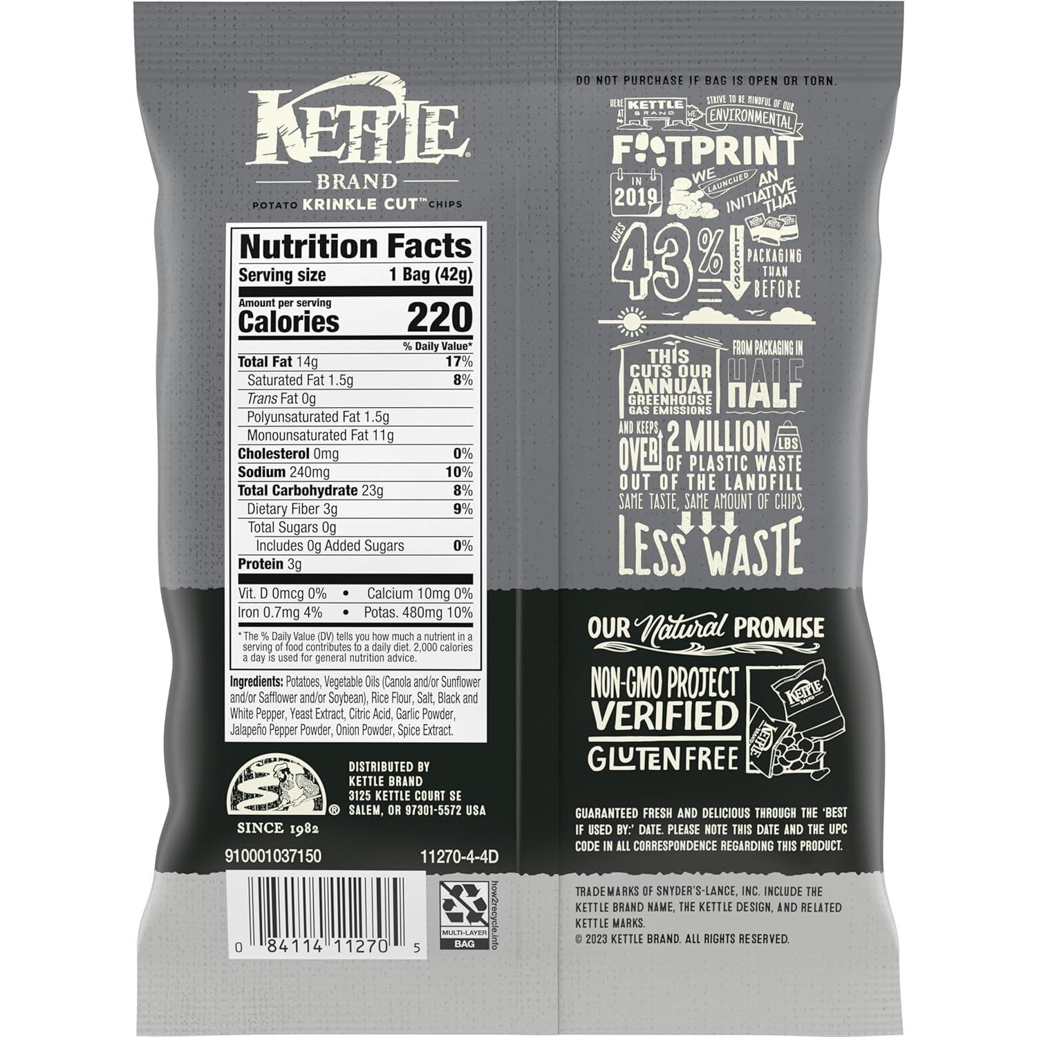 image:imageKettle Brand Krinkle Cut Salt and Fresh Ground Pepper Kettle Potato Chips GlutenFree NonGMO 75 oz BagKrinkle Cut Salt Fresh Ground Pepper