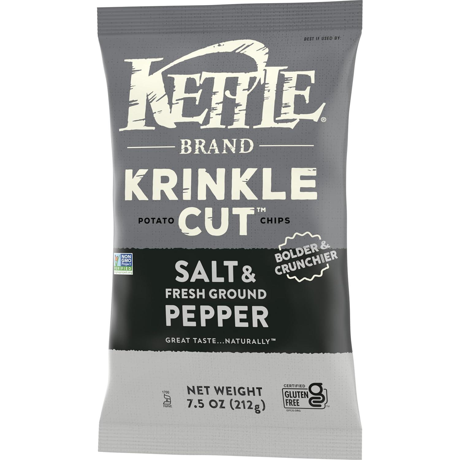 image:imageKettle Brand Krinkle Cut Salt and Fresh Ground Pepper Kettle Potato Chips GlutenFree NonGMO 75 oz BagSalt and Pepper