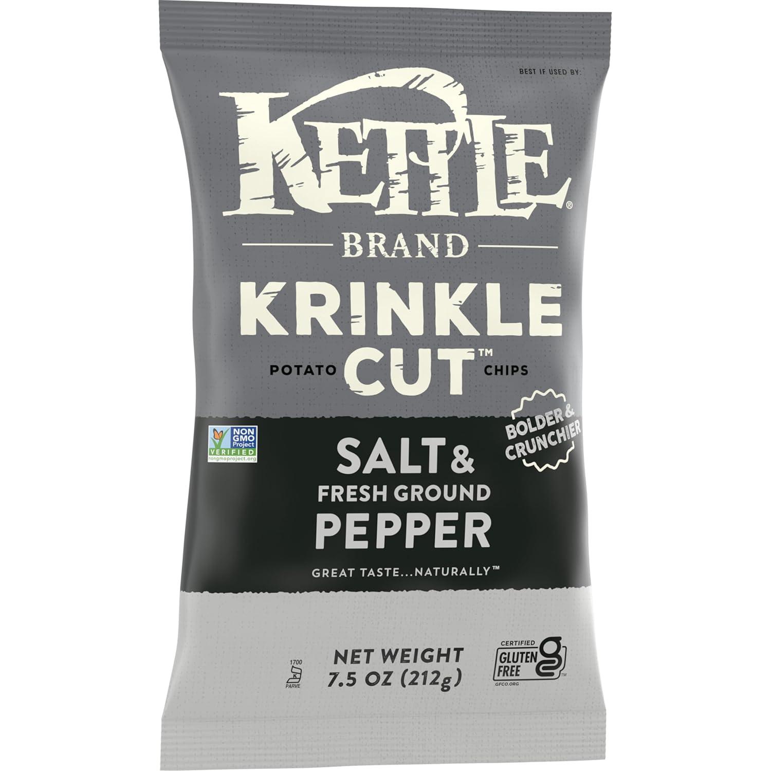image:imageKettle Brand Krinkle Cut Salt and Fresh Ground Pepper Kettle Potato Chips GlutenFree NonGMO 75 oz BagSalt and Pepper