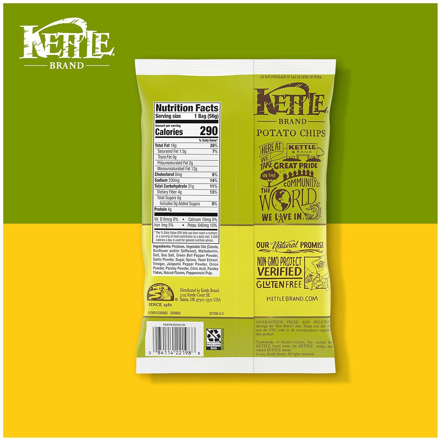 image:imageKettle Brand Potato Chips Krinkle Cut Dill Pickle Kettle Chips Snack Bag 2 OzPepperoncini