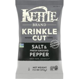 Kettle Brand Krinkle Cut Salt and Fresh Ground Pepper Kettle Potato Chips, Gluten-Free, Non-GMO, 7.5 oz Bag(Salt and Pepper)