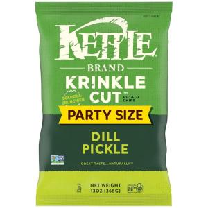 Kettle Brand Potato Chips, Krinkle Cut, Dill Pickle Kettle Chips, Party Size, 13 Oz