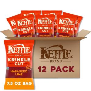 Kettle Brand Potato Chips, Krinkle Cut, Dill Pickle Kettle Chips, Snack Bag 2 Oz(Habenero Lime)