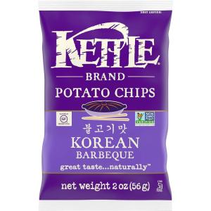 Kettle Brand Potato Chips, Krinkle Cut, Dill Pickle Kettle Chips, Snack Bag 2 Oz(Korean BBQ)