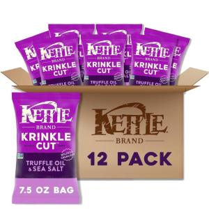 Kettle Brand Potato Chips, Krinkle Cut, Dill Pickle Kettle Chips, Snack Bag 2 Oz(Truffle Oil & Sea Salt)