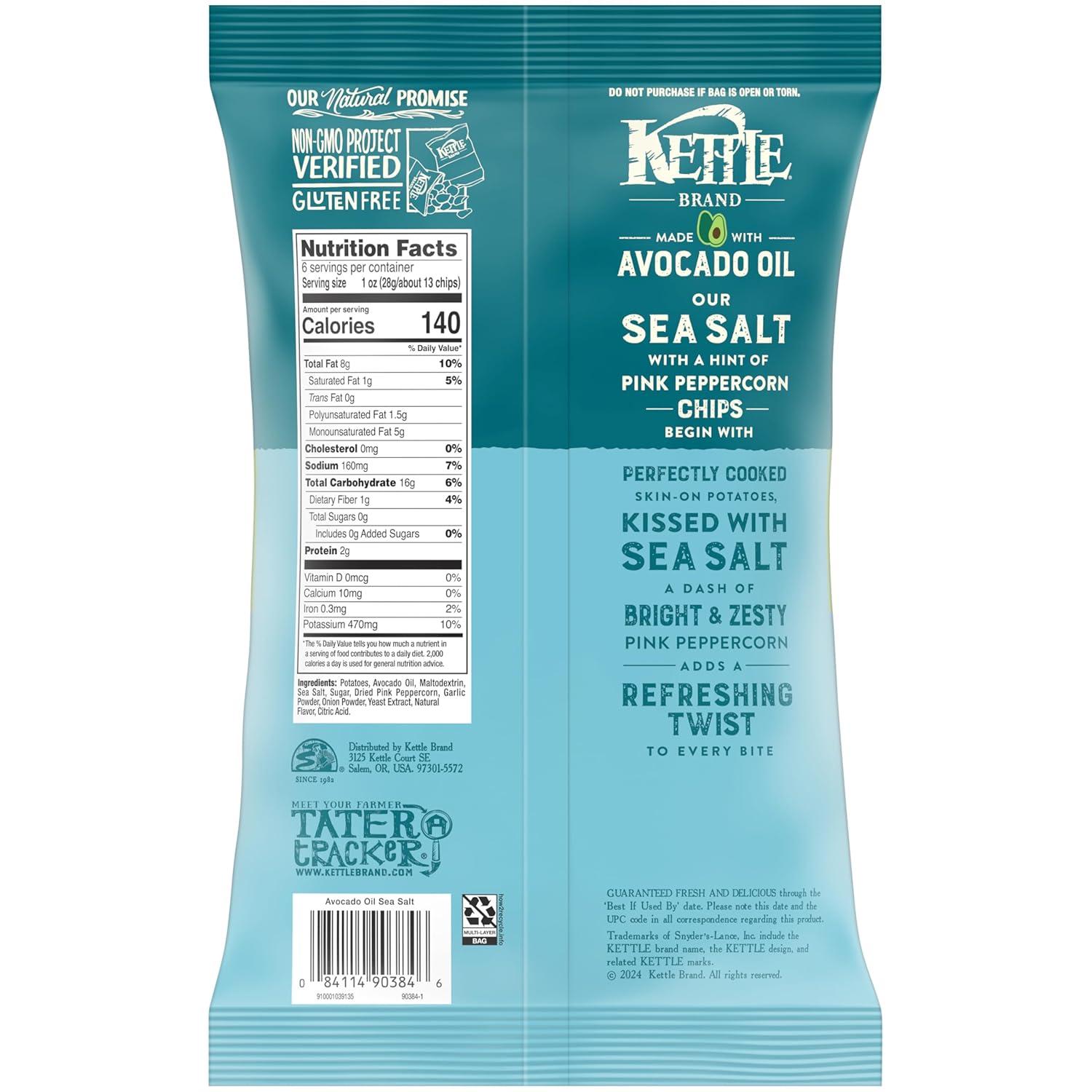 image:imageKettle Brand Made with Avocado Oil Apple Cider Vinegar Chips 6 Oz BagSea Salt Pink Peppercorn