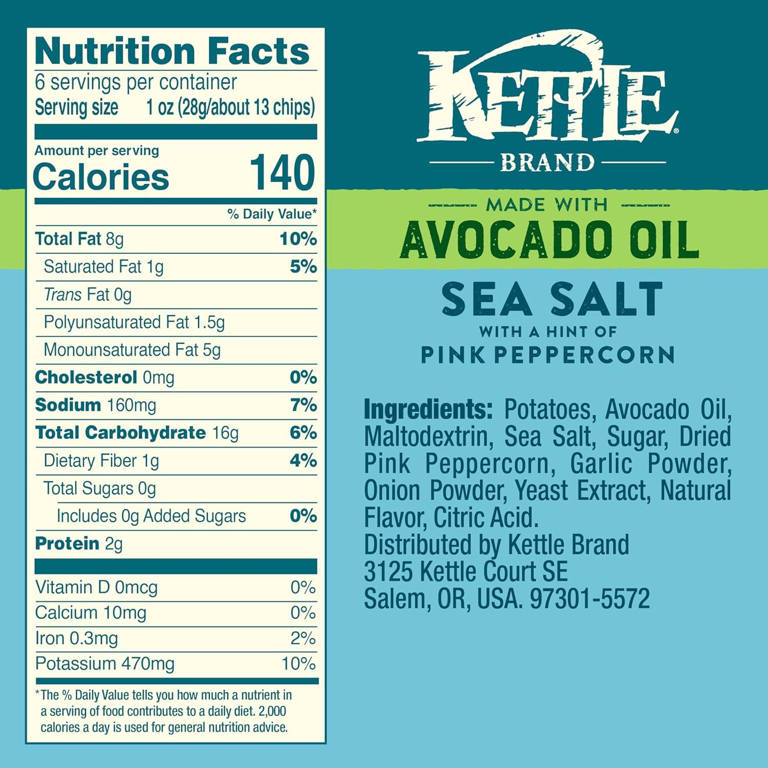 image:imageKettle Brand Made with Avocado Oil Apple Cider Vinegar Chips 6 Oz BagSea Salt Pink Peppercorn