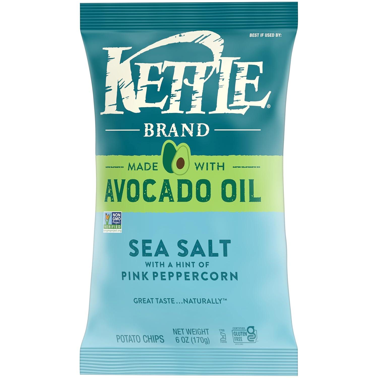 image:imageKettle Brand Made with Avocado Oil Apple Cider Vinegar Chips 6 Oz BagSea Salt Pink Peppercorn