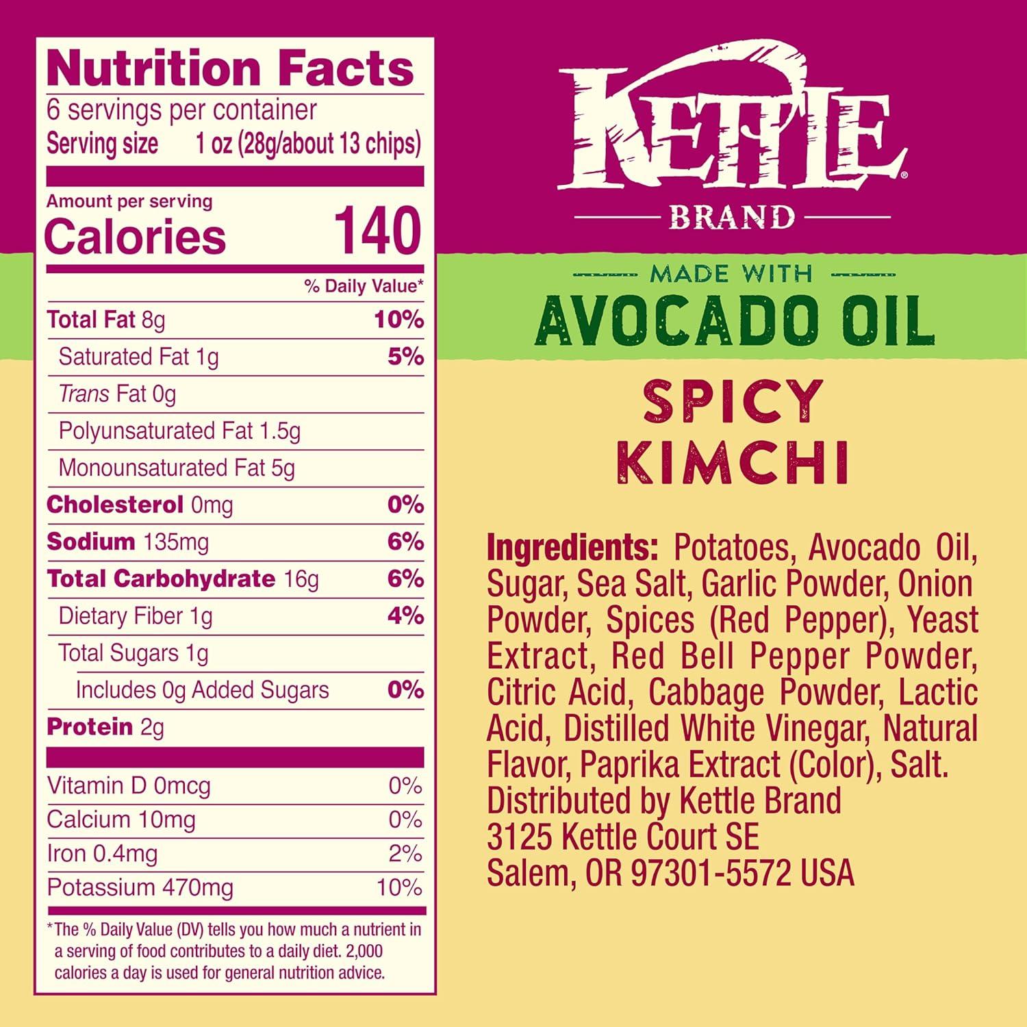 image:imageKettle Brand Made with Avocado Oil Apple Cider Vinegar Chips 6 Oz BagSpicy Kimchi