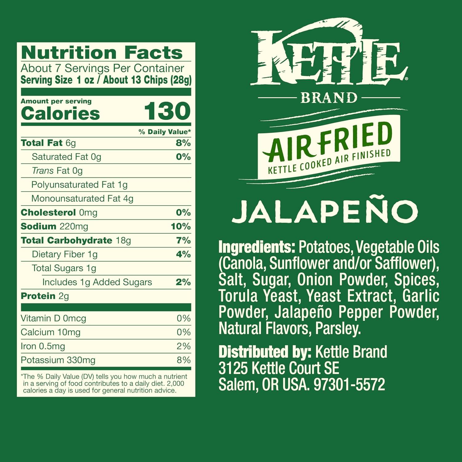image:imageKettle Brand Potato Chips Air Fried Jalapeo Kettle Chips 65 Oz BagJalapeno