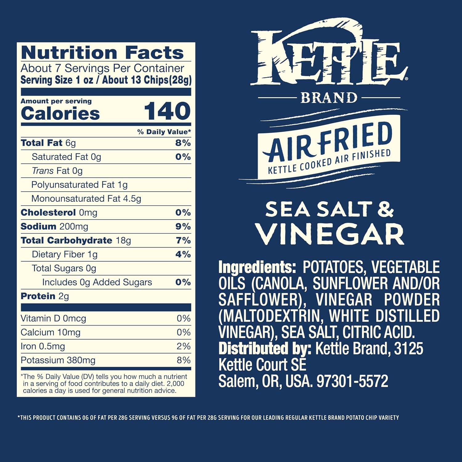 image:imageKettle Brand Potato Chips Air Fried Sea Salt amp Vinegar Kettle Chips 65 Oz BagSea Salt Vinegar Air Fried